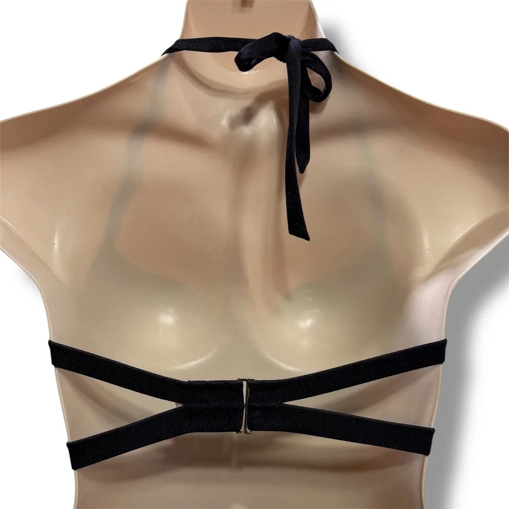 Victorias Secret‎ Black Push Up Halter Bikini Set 36D Large High Waist Ruched